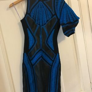 Herve Leger Black Leather Dress with Crochet